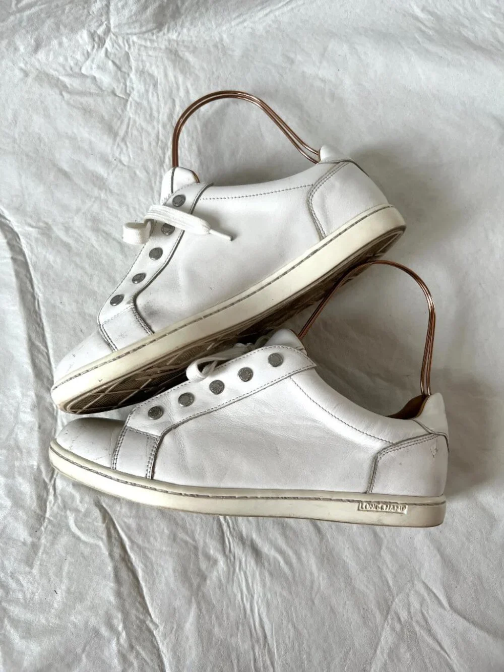 Longchamp sneakers FR 39 US 8 womens white leather lace up low top tennis shoes